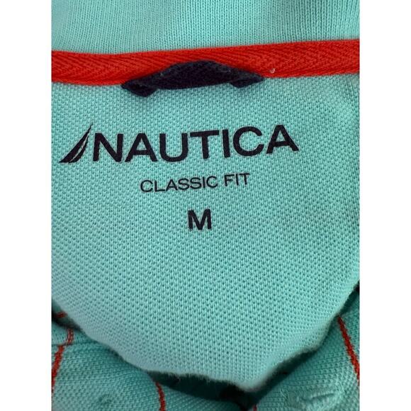 Nautica Polo Shirt - Orange & Blue Striped - Size Medium - Picture 3 of 4